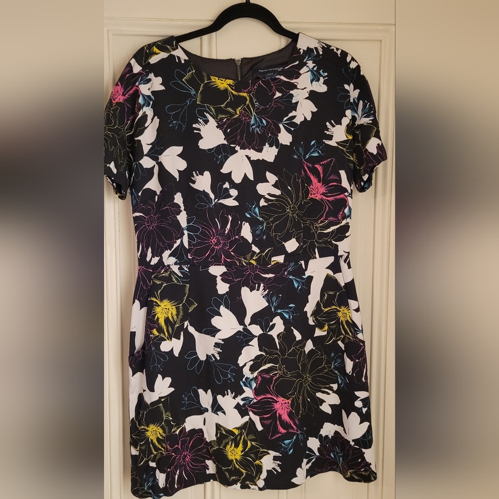 Black multicolor floral, formal minidress by French Conection. Like New. Size 12